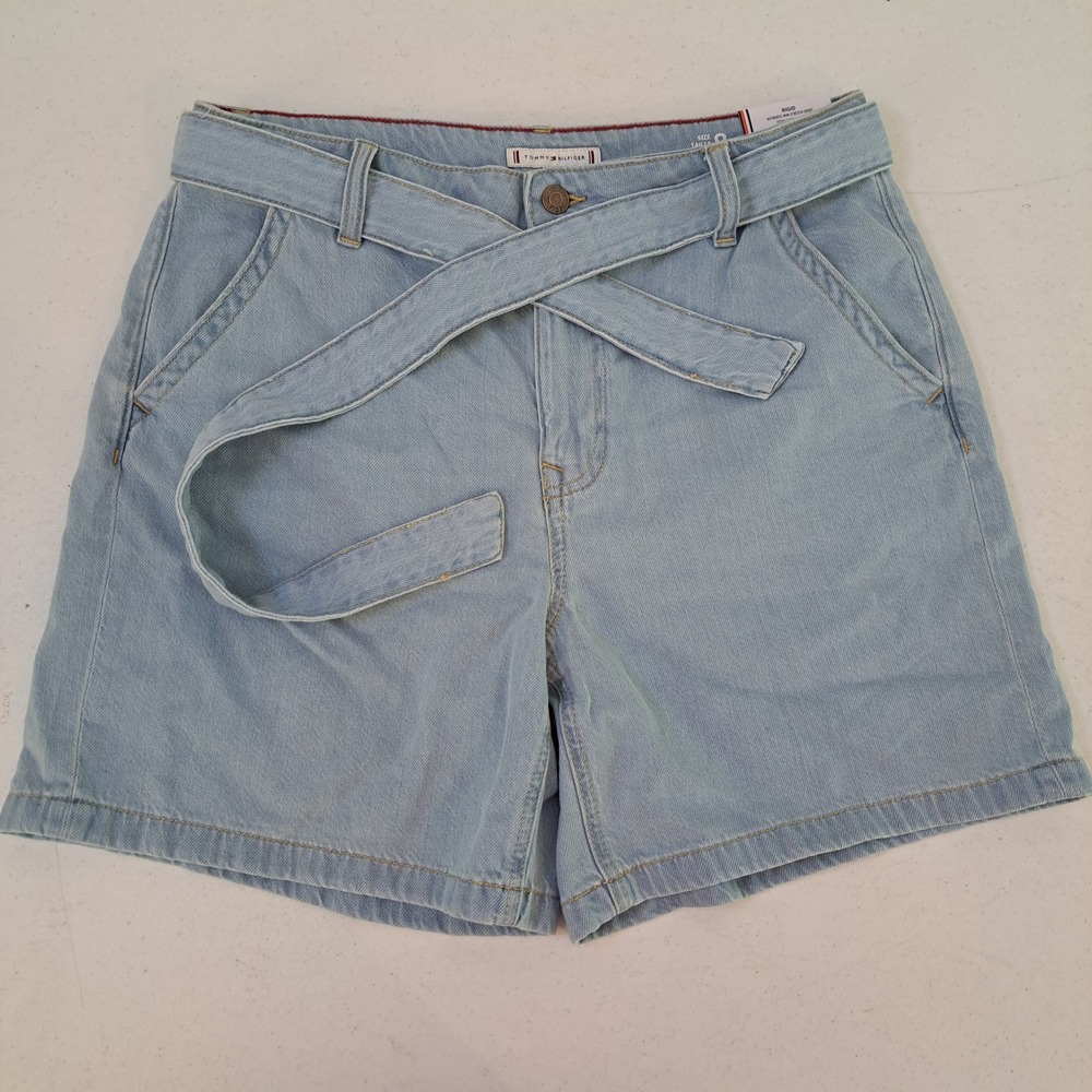Tommy Hilfiger Denim Shorts Womens 8 Light Blue NWT High Rise Belted 1509-252